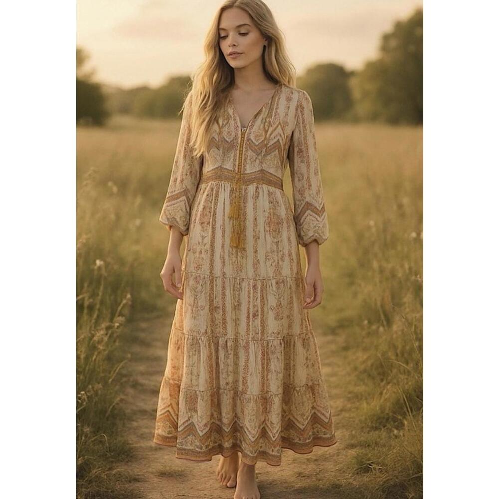 Sundance dress womens 14 silk maxi prairie cottage core romantic farm fairy